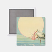 ヴィンテージストークと赤ちゃん少女ピンク毛布 マグネット (正面/裏面)