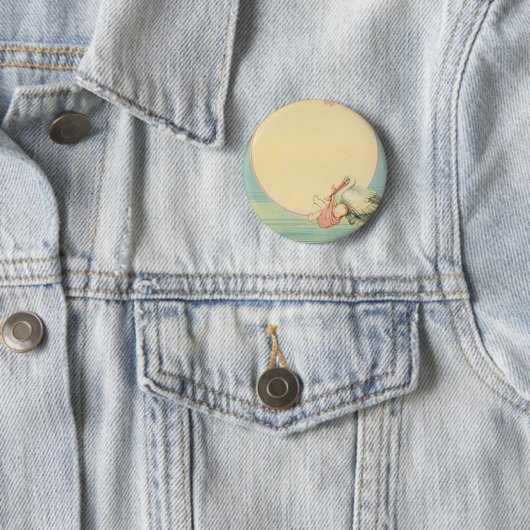 ヴィンテージストークと赤ちゃん少女ピンク毛布 缶バッジ (インサイチュ)