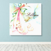 ヴィンテージストークピンク子供部屋ウォールぶら下がったズ キャンバスプリント (インサイチュ (ウッドフロア))