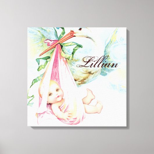 ヴィンテージストークピンク子供部屋ウォールぶら下がったズ キャンバスプリント (正面)