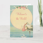 ヴィンテージストークベビーガールブランケット、ようこそ世界 カード (正面)