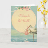 ヴィンテージストークベビーガールブランケット、ようこそ世界 カード (黄色い花)