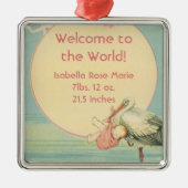 ヴィンテージストークベビーガールブランケット、ようこそ世界 メタルオーナメント (正面)