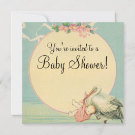 ヴィンテージストークベビーブランケットベビーシャワー招待状 招待状