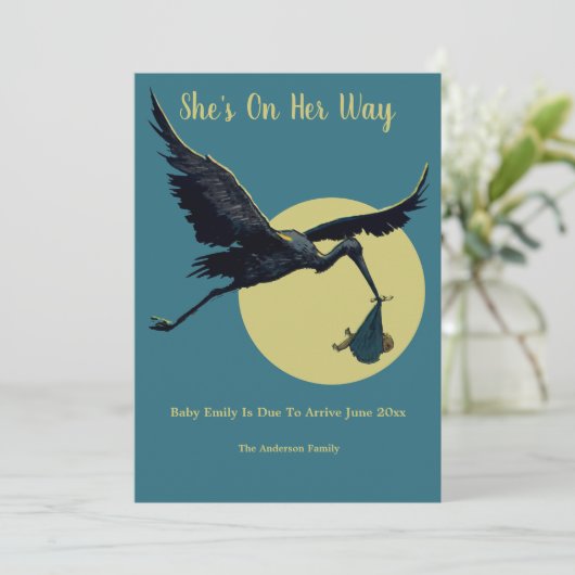 ヴィンテージストーク妊娠告知テンプレート 招待状 (スタンド正面)