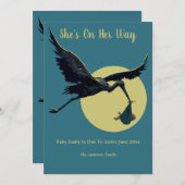 ヴィンテージストーク妊娠告知テンプレート 招待状 (正面/裏面)