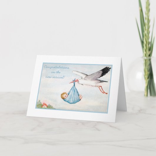 ヴィンテージストーク生まれたばかりのおめでとう カード (正面)