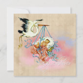 ヴィンテージストーク男の赤ちゃんシャワー 招待状 (正面)