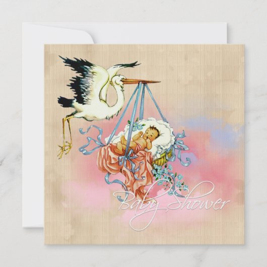 ヴィンテージストーク男の赤ちゃんシャワー 招待状 (正面)