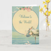 ヴィンテージストーク男の赤ちゃんブランケット、ようこそ世界 カード (黄色い花)