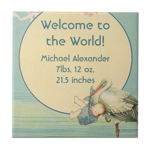 ヴィンテージストーク男の赤ちゃんブランケット、ようこそ世界 タイル (正面)