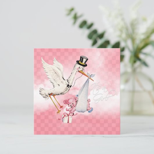 ヴィンテージストーク赤ちゃんガールシャワー 招待状 (スタンド正面)