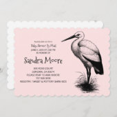 ヴィンテージストーク赤ちゃんシャワーピンク赤ちゃん女の子 招待状 (正面/裏面)