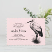 ヴィンテージストーク赤ちゃんシャワーピンク赤ちゃん女の子 招待状 (スタンド正面)