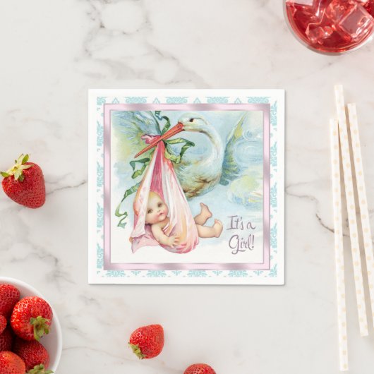 ヴィンテージストーク赤ちゃんシャワー スタンダードカクテルナプキン (インサイチュ)