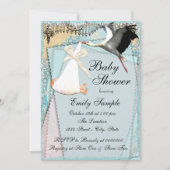 ヴィンテージストーク赤ちゃんシャワー 招待状 (正面)