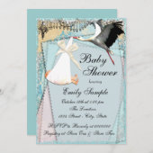 ヴィンテージストーク赤ちゃんシャワー 招待状 (正面/裏面)