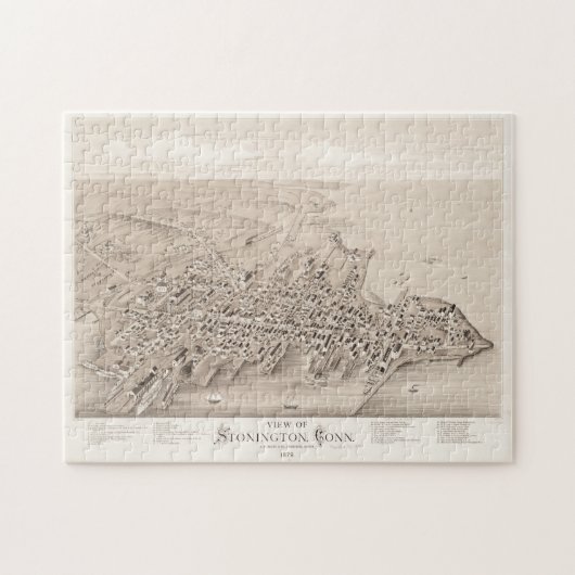 ヴィンテージストーニントンCTの絵図(1879) ジグソーパズル (横)