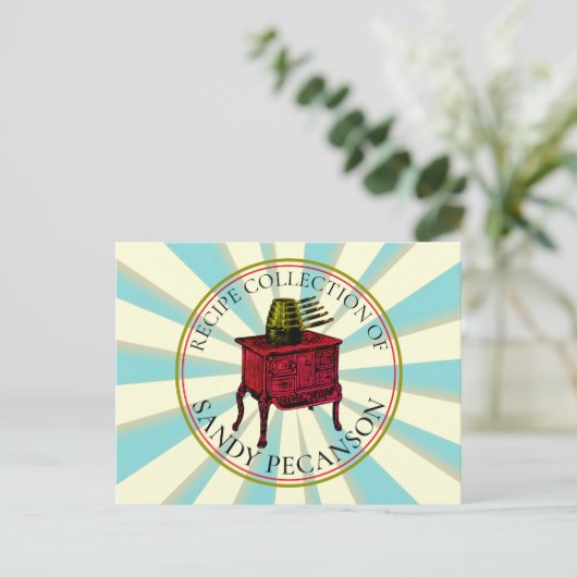 ヴィンテージストーブ料理パーソナライズされたレシピカード ポストカード (スタンド正面)