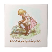 ヴィンテージストーリかわいらしブックの子が庭に水を与える