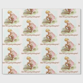 ヴィンテージストーリかわいらしブックの子が庭に水を与える ラッピングペーパー (フラット)