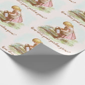 ヴィンテージストーリかわいらしブックの子が庭に水を与える ラッピングペーパー (角)