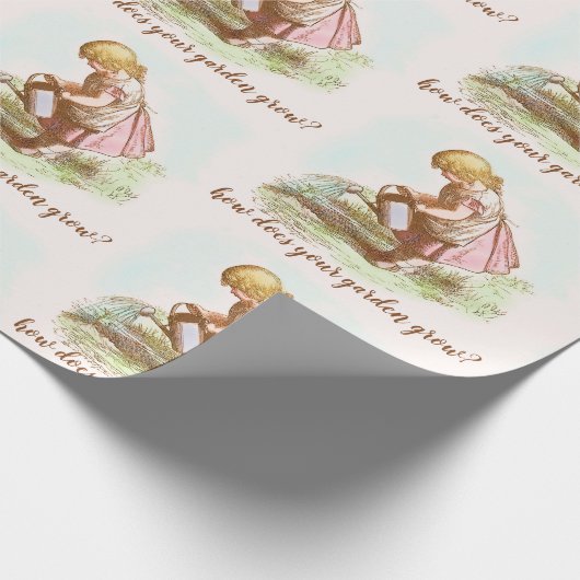 ヴィンテージストーリかわいらしブックの子が庭に水を与える ラッピングペーパー (角)