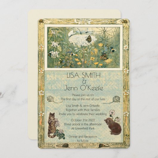 ヴィンテージストーリーブックキッテン結婚式招待状 招待状 (正面/裏面)