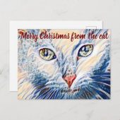 ヴィンテージストーリーブックスタイル白猫メリークリスマス ポストカード (正面/裏面)