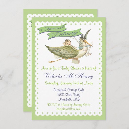 ヴィンテージストーリーブックストークベビーシャワー招待状 招待状 (正面/裏面)