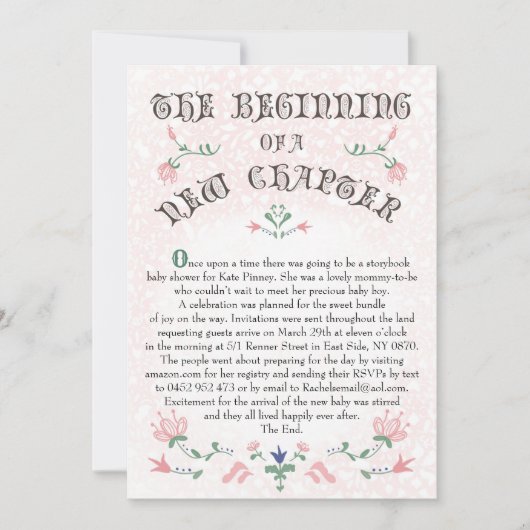 ヴィンテージストーリーブックページ赤ちゃんシャワー招待状 招待状 (正面)