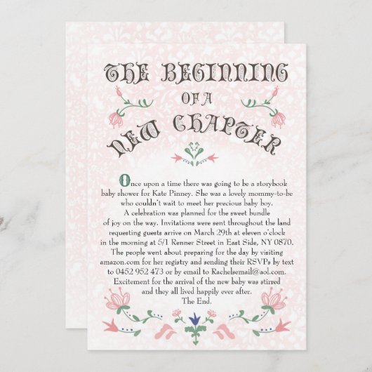ヴィンテージストーリーブックページ赤ちゃんシャワー招待状 招待状 (正面/裏面)