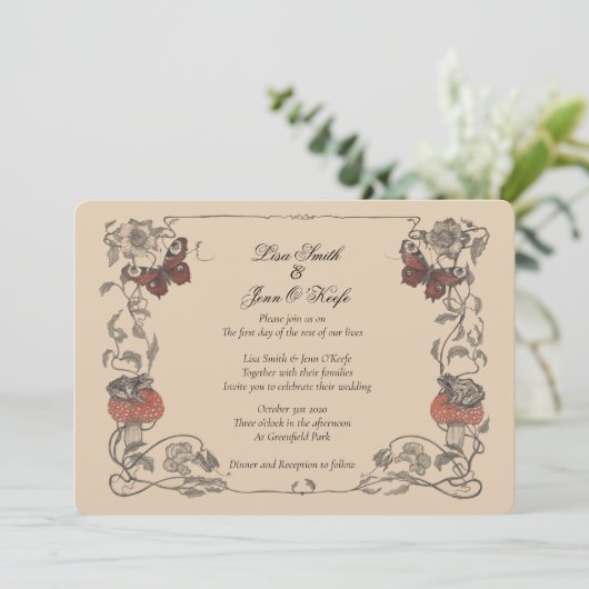 ヴィンテージストーリーブックマッシュルーム結婚式招待状 招待状 (スタンド正面)