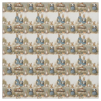 ヴィンテージストーリーブックラビットウィズガーデンチャーム ファブリック