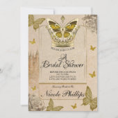 ヴィンテージストーリーブック金ゴールドバタフライブライダルシャワー 招待状 (正面)