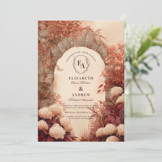 ヴィンテージストーンアーチ秋の結婚式 招待状 (スタンド正面)