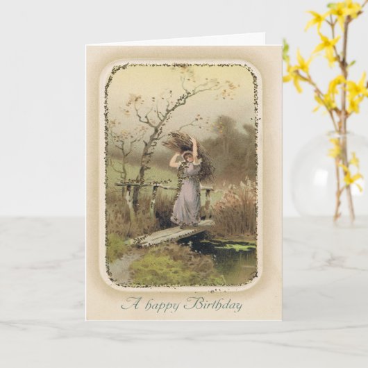 ヴィンテージスナーキー誕生日カードとガールワーキング カード (黄色い花)