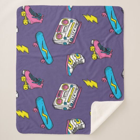 ヴィンテージスニーカーズスケートボードレトロテーマ シェルパブランケット (正面)