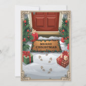 ヴィンテージスノーウィーフロントポーチクリスマスグリーティング シーズンカード (正面)