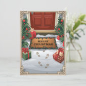 ヴィンテージスノーウィーフロントポーチクリスマスグリーティング シーズンカード (スタンド正面)
