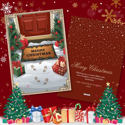 ヴィンテージスノーウィーフロントポーチクリスマスグリーティング シーズンカード