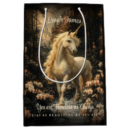 ヴィンテージスノーウッドランドファンタジーフォレストユニコーン ミディアムペーパーバッグ