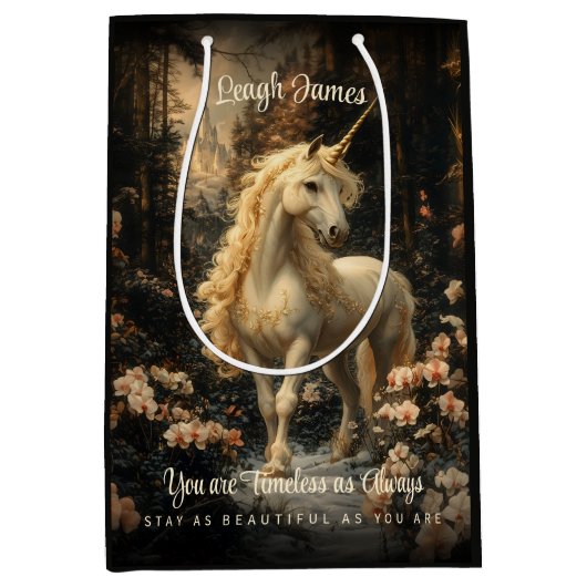 ヴィンテージスノーウッドランドファンタジーフォレストユニコーン ミディアムペーパーバッグ (正面)