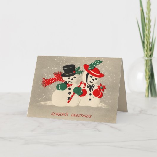 ヴィンテージスノーカップルのクリスマス シーズンカード (正面)