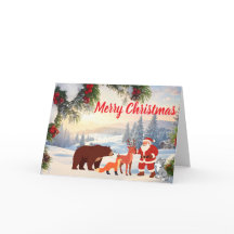 ヴィンテージスノークリスマスサンタと森の動物たち