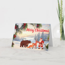 ヴィンテージスノークリスマスサンタと森の動物たち シーズンカード
