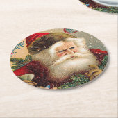 ヴィンテージスノーサンタクロースメリークリスマス ラウンドペーパーコースター (アングル)