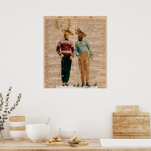 ヴィンテージスノースキーディアー辞書ページアートポスター ポスター (キッチン)