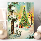 ヴィンテージスノーバンニークリスマスツリーシーン シーズンカード