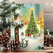 ヴィンテージスノーバンニークリスマスツリーシーン シーズンカード